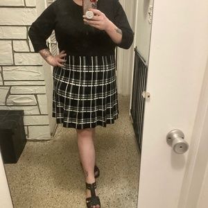 Mid length long sleeve black gingham dress